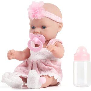 12 Inch Baby Doll with Clothes Headband Pacifier and Feeding Bottle for Kids